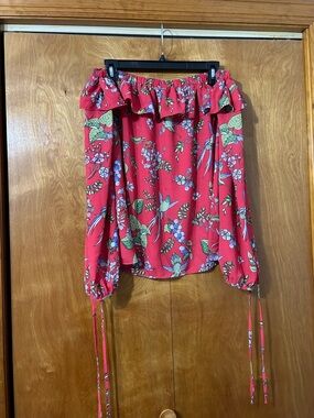 Nanette Lepore Coral Pink Floral Off-Shoulder Top